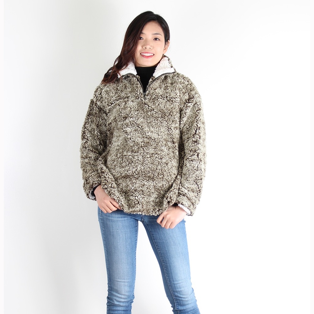 NWT, Olive Green Sherpa Quarter Zip Sweater